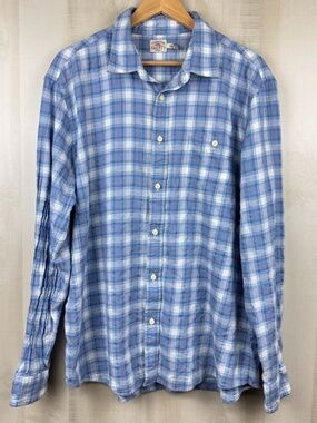 Faherty Men’s Tropical Summer Shirt Long Sleeve Button Up Blue Bristol Plaid XXL
